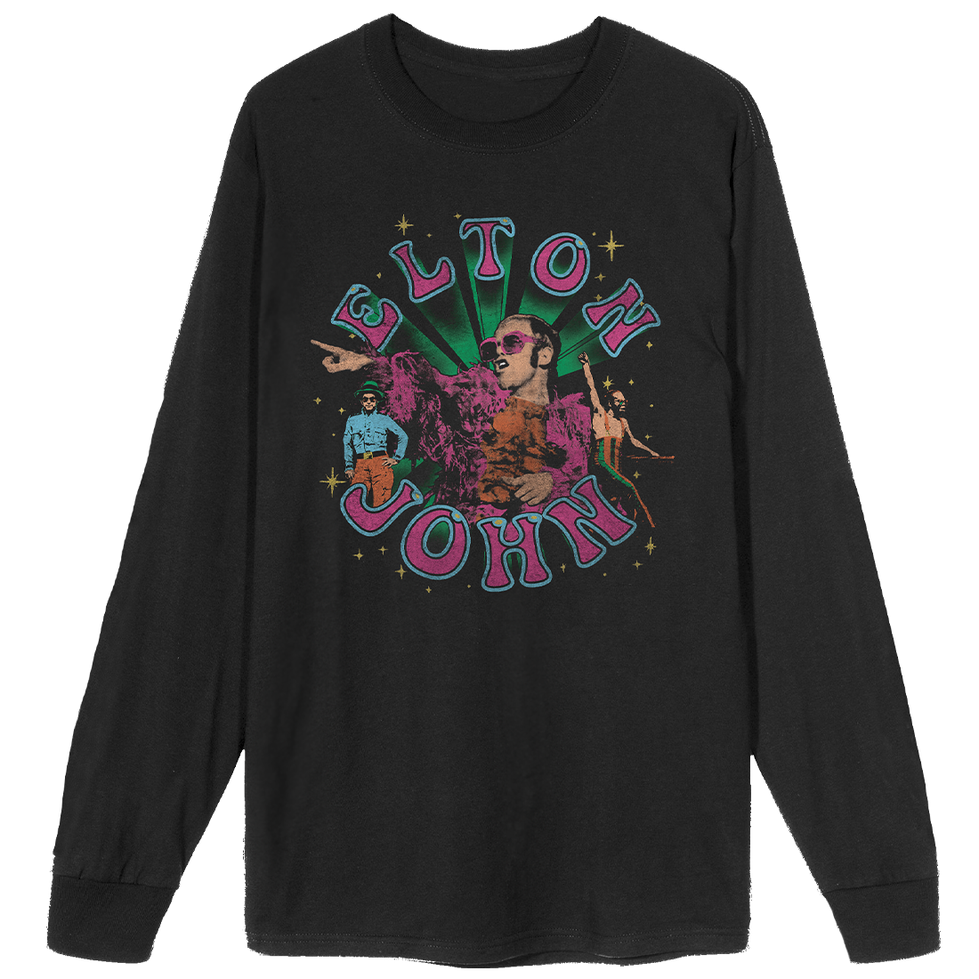 Elton John - Glow Retro Collage Photo Longsleeve T-Shirt