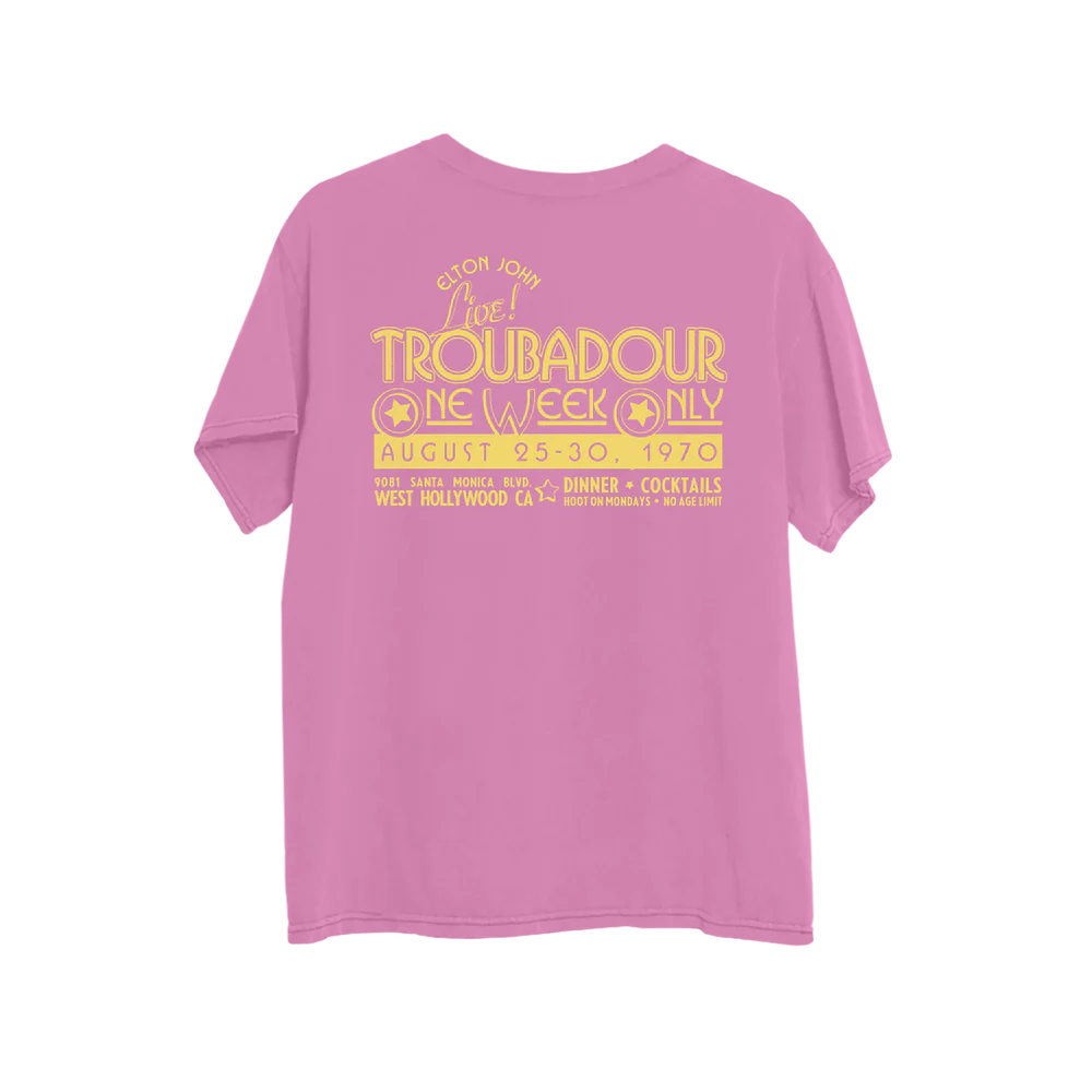 Elton John - Elton Troubadour Live Event Flier Pink T-Shirt 