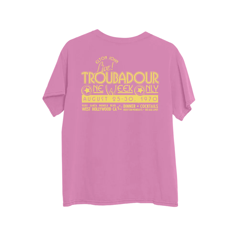 Elton John - Elton Troubadour Live Event Flier Pink T-Shirt